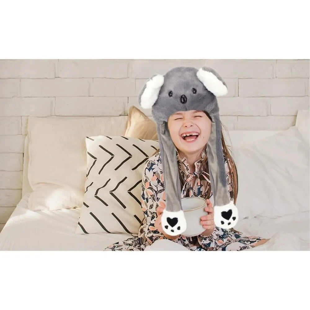 Kids Koala Animal Hat with Ears Moving Jumping Pop Up Beating Plush Holiday
